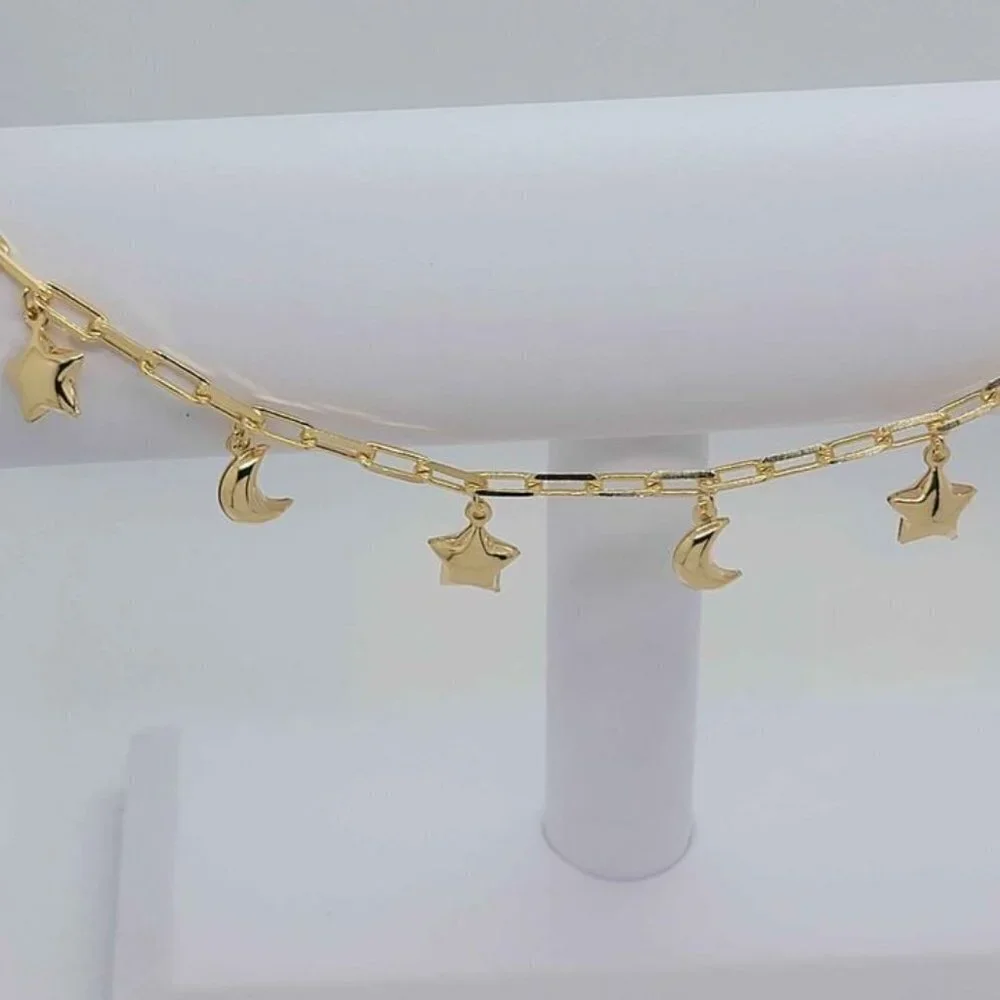 Brand New Brazilian 18k Gold Filled Moon & Star  Anklet - Picture 3 of 5